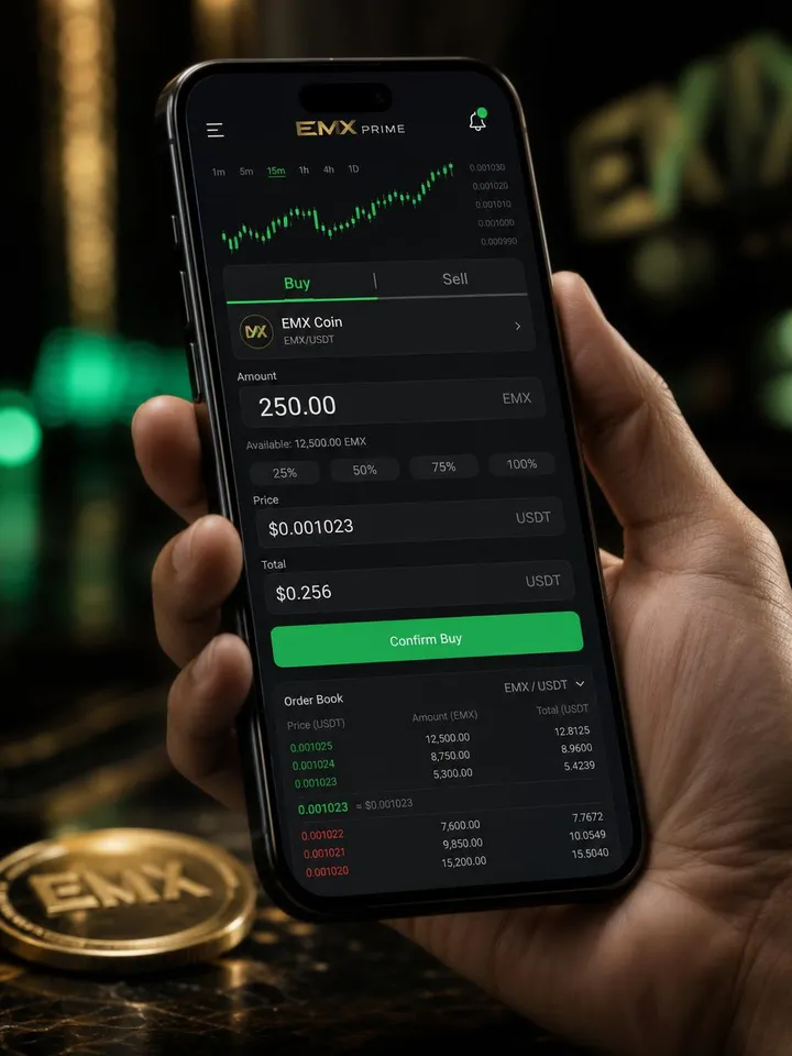 EMX Coin buy and sell screen