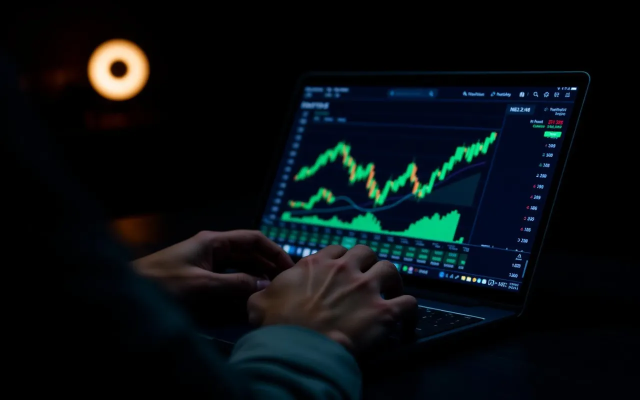 Trader monitoring EMX Prime charts on a laptop